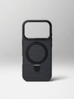 Carbon Fibre Texture Protective Cover for iPhone 17 Pro, with Magnetic Ring Kickstand, Slim Profile, Drop Protection